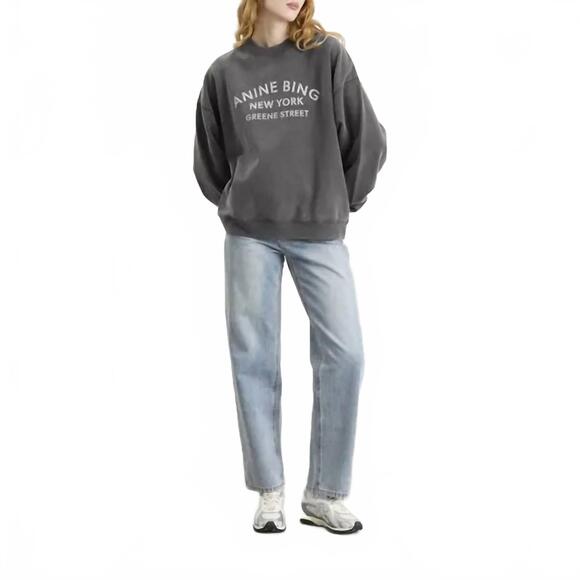 NEW ANINE BING miles ny sweatshirt in washed black - Picture 4 of 5